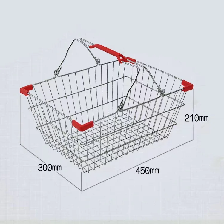 Supermarket Shopping Metal Wire  Basket with Handles