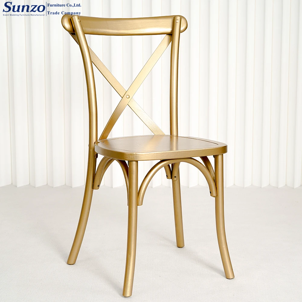 Premium Quality gold wooden Cross Back Chairs for Weddings, Banquets, and Events