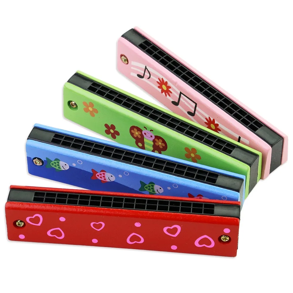 Wooden 16 Hole Harmonica Musical Instrument Educational Kids Toy