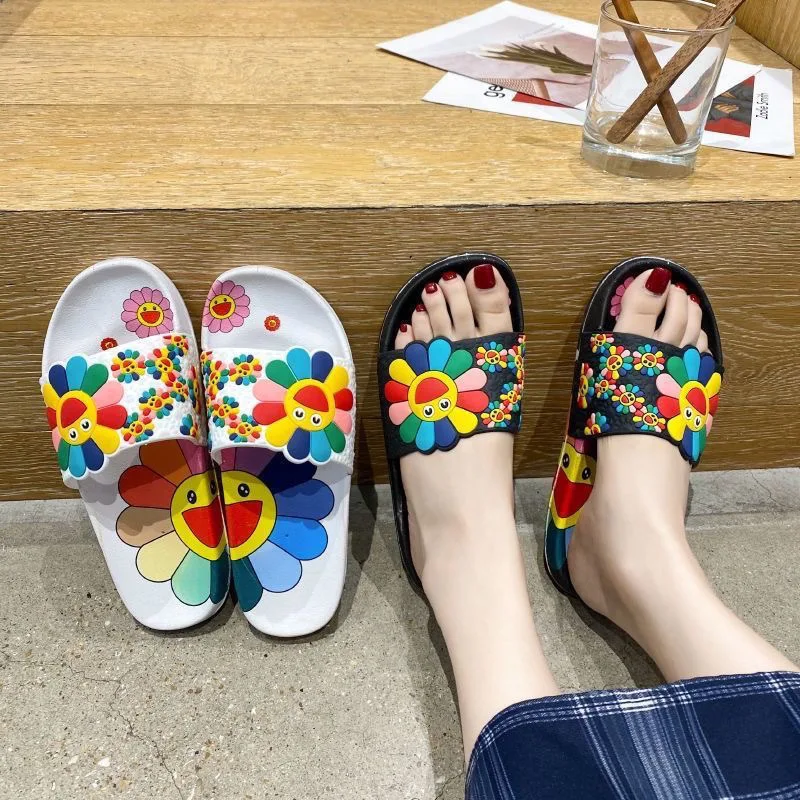 Summer Slippers for Women Fashion Outdoor Beach Sandals Sun Flower Slides Slippers Indoor Home Bathroom Anti Slip Cozy Leisure