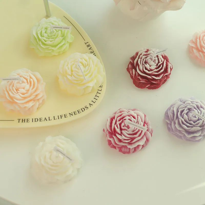 Holiday Gift Carved Crafts Fragrance Essential Oil Ornaments Wholesale Peony Flower Handmade Aromatherapy Candle