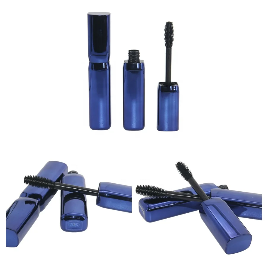 Unique rectangle blue plastic empty trendy container mascara bottle tubes with brushes