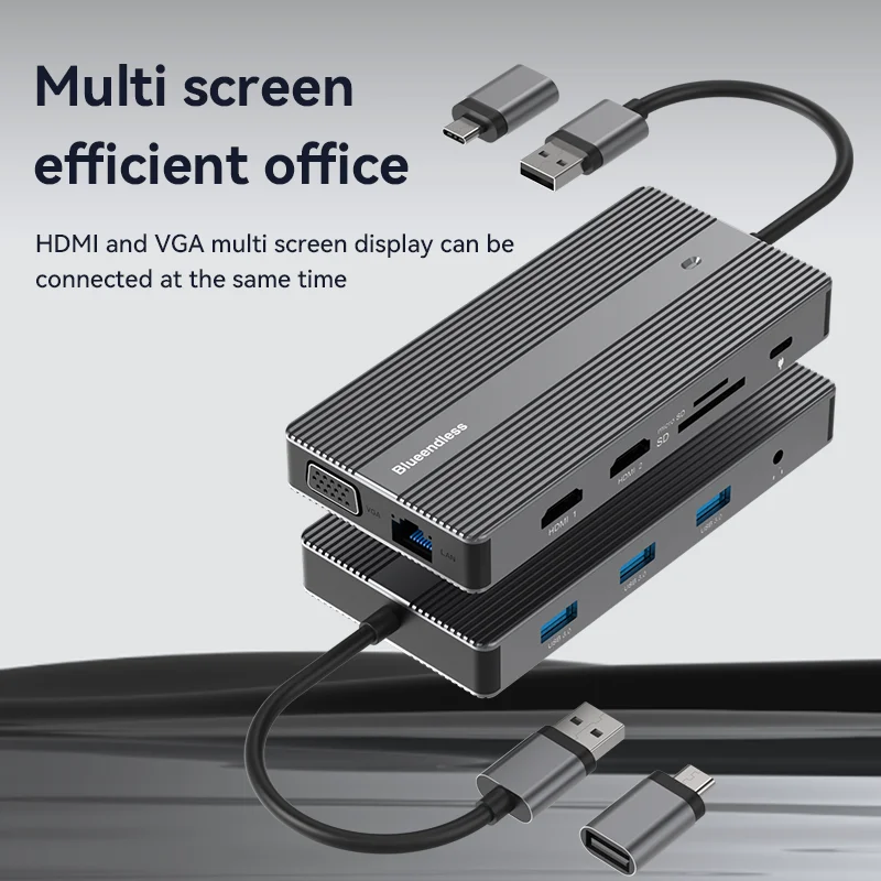 DisplayLink docking station multifunction usb-c sd/tf card reader usb3.0 hub type c multi port 11 in 1 type-c hub