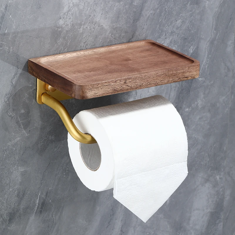 Wood toilet paper holder with shelf toilet tissue holder with shelf toilet paper roll holder