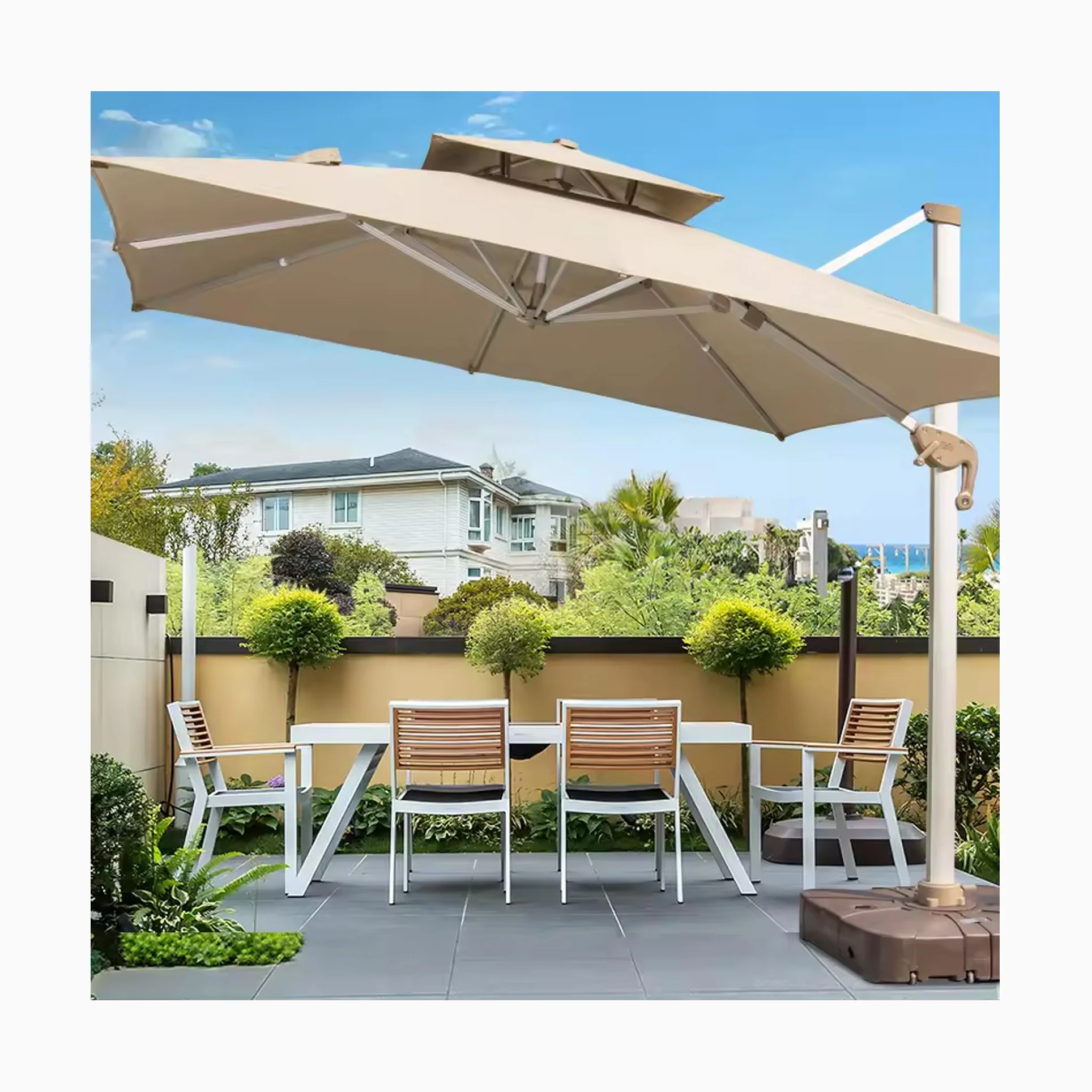 Restaurant LED light umbrellas parasol 3m Outdoor Aluminum frame Hanging Umbrellas With 360 Rotation for Garden