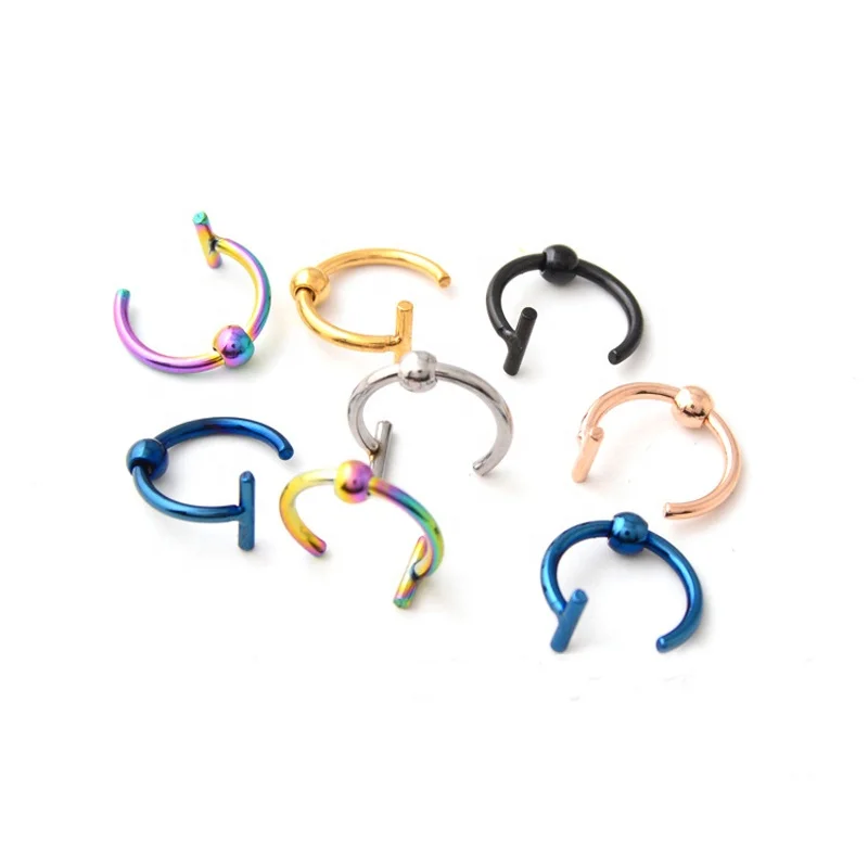 stainless steel non piercing body jewelry c shape fake nose rings single strand lip ring ear cuff