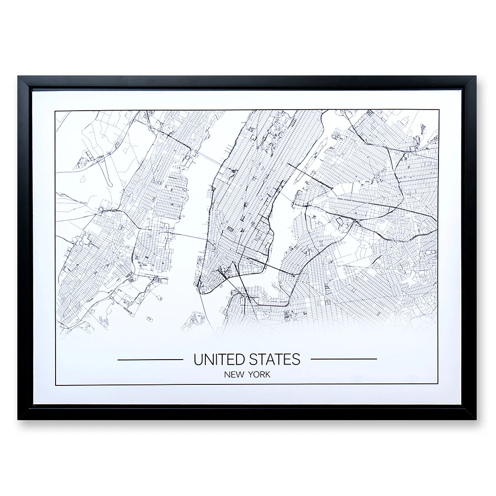Fashion black and white modern city map posters photo picture on canvas wall art with ps framed wall art decoration