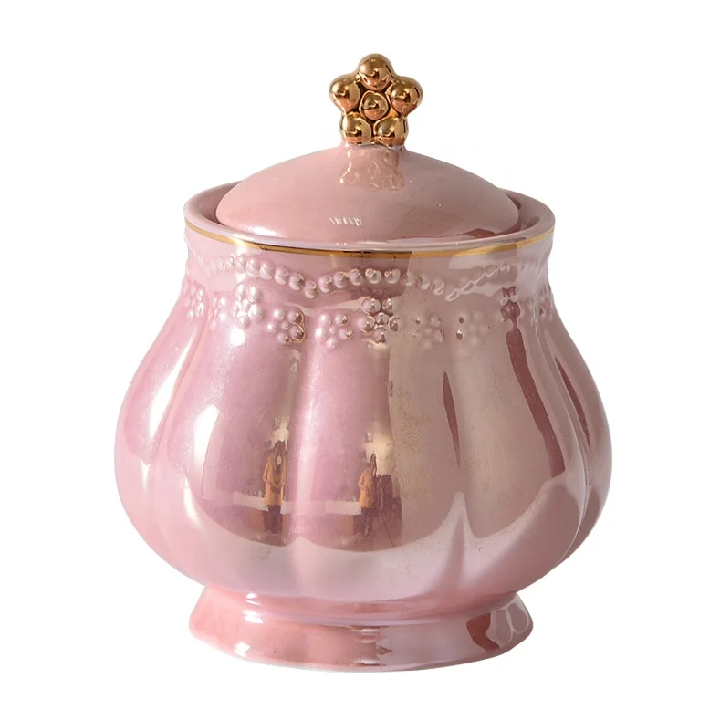 Royal Design Pink Color Drinkware Gold Rim Ceramic Coffee Mug Saucer Pot Set Custom Tea Cup Set