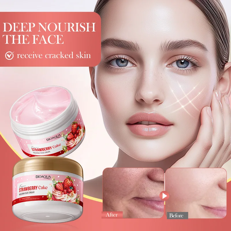 BIOAOUA Strawberry Cake Nourishing Facial Cream Brightening Collagen Hydrating Moisturizing Cream Skin Care Cream 100g