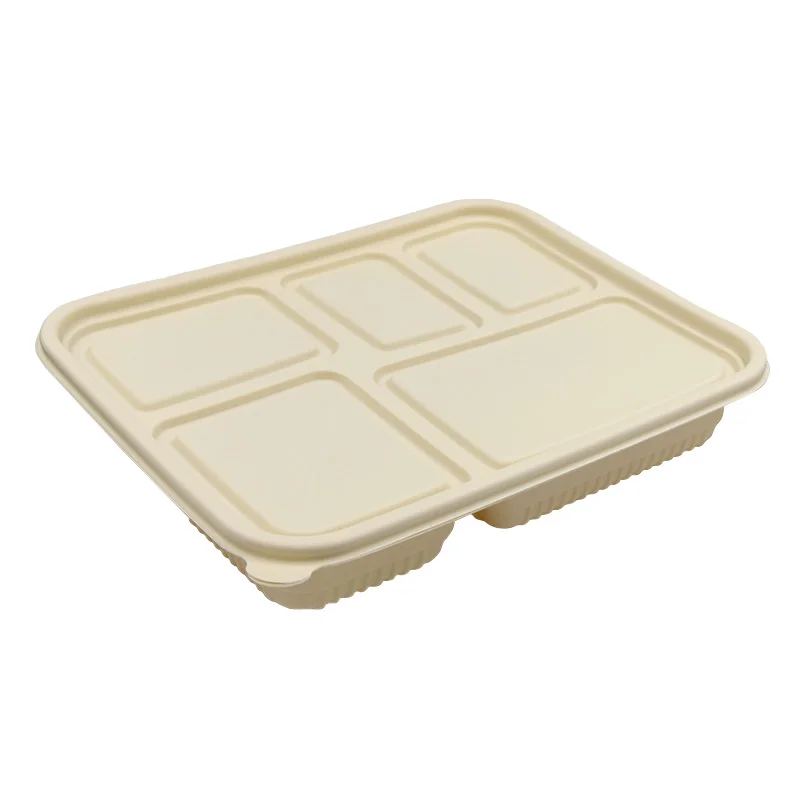 5 Compartment Takeaway Bento Lunch Box Corn Starch Disposable Compostable Food Packaging Container Snack Boxes With Lid