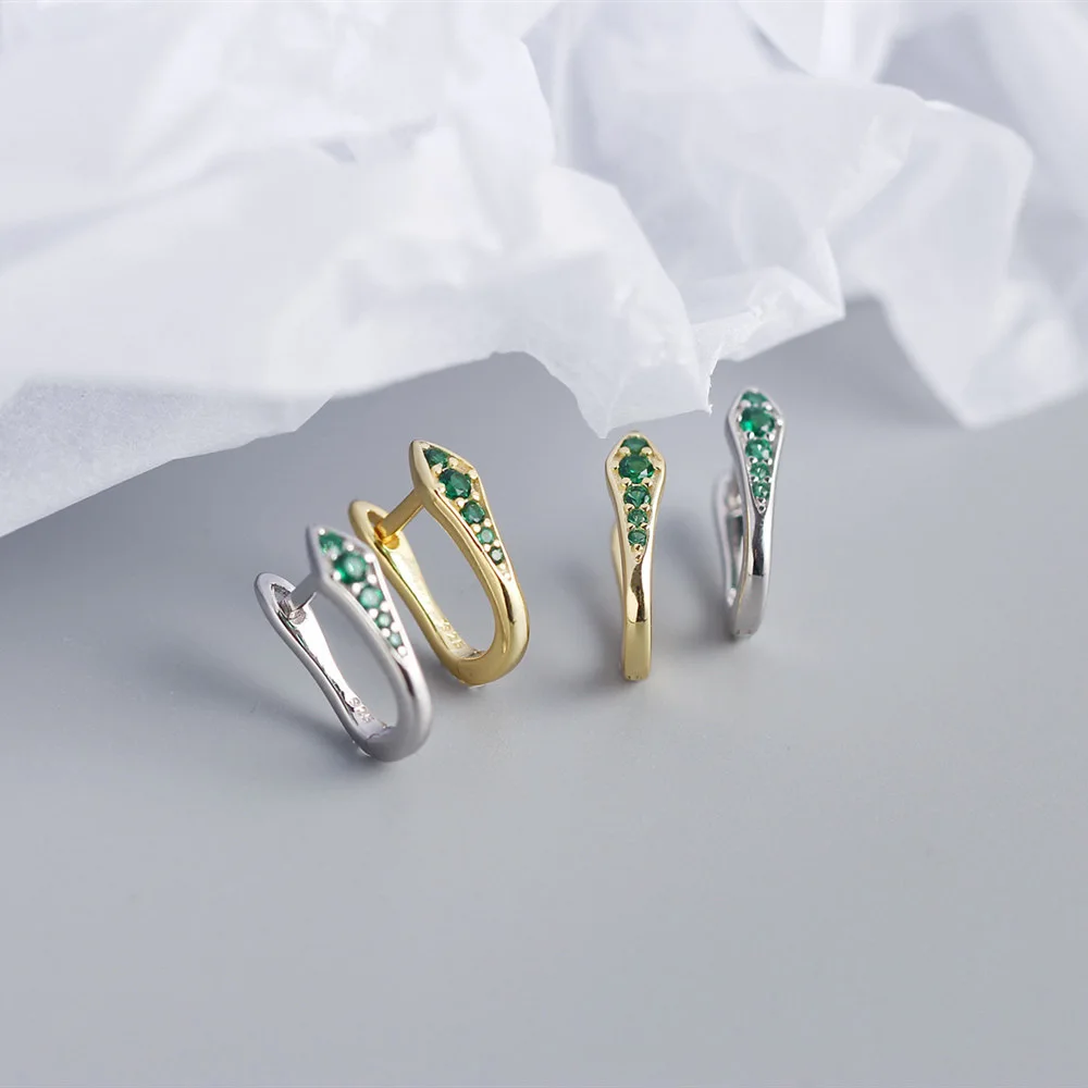 New Fashion High Quality S925 Sterling Silver Insert Colored U-type Zircon Metal Wind Versatile Hoop Earring For