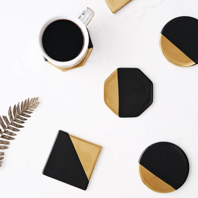  Ceramic Coaster for Table Decoration Wholesale Price High Quality Black Cup Mat Mats & Pads All-season Black+gold OEM and ODM
