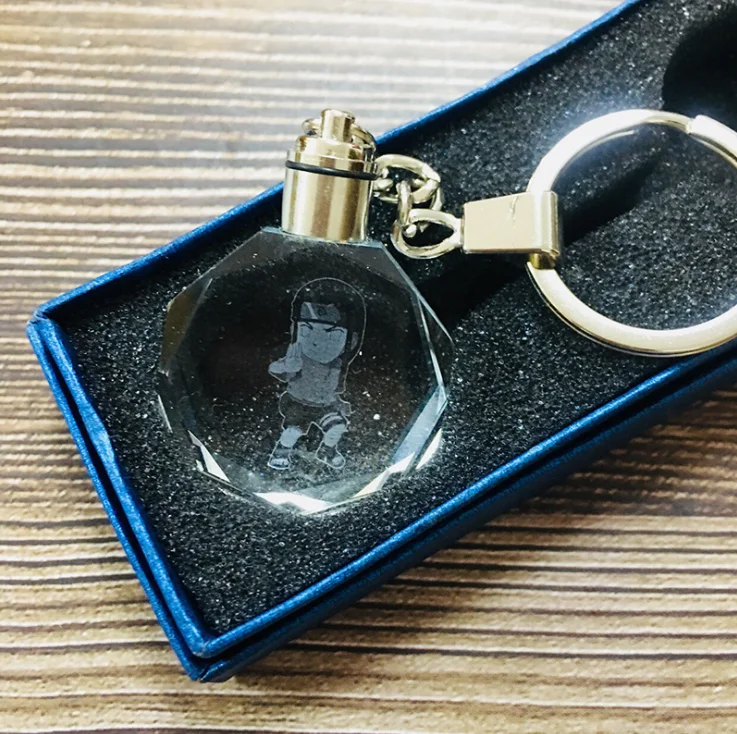  Led Light Crystal Glass Keychains Custom 3d Laser Engraving Car Logo Big Size custom charm