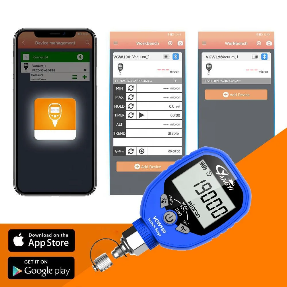Wireless Bluetooth Digital Vacuum Gauge Electronic Vacuum Meter Refrigerant Pressure Gauge  VGW-190