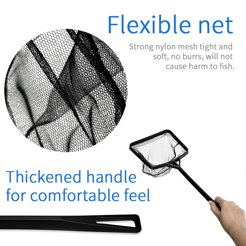 Wholesale Aquarium Square Fish Net 36 43 56 62cm Encryption Mesh Net Nylon Long ABS Handle Fishing Aquarium Net For Fish Tank