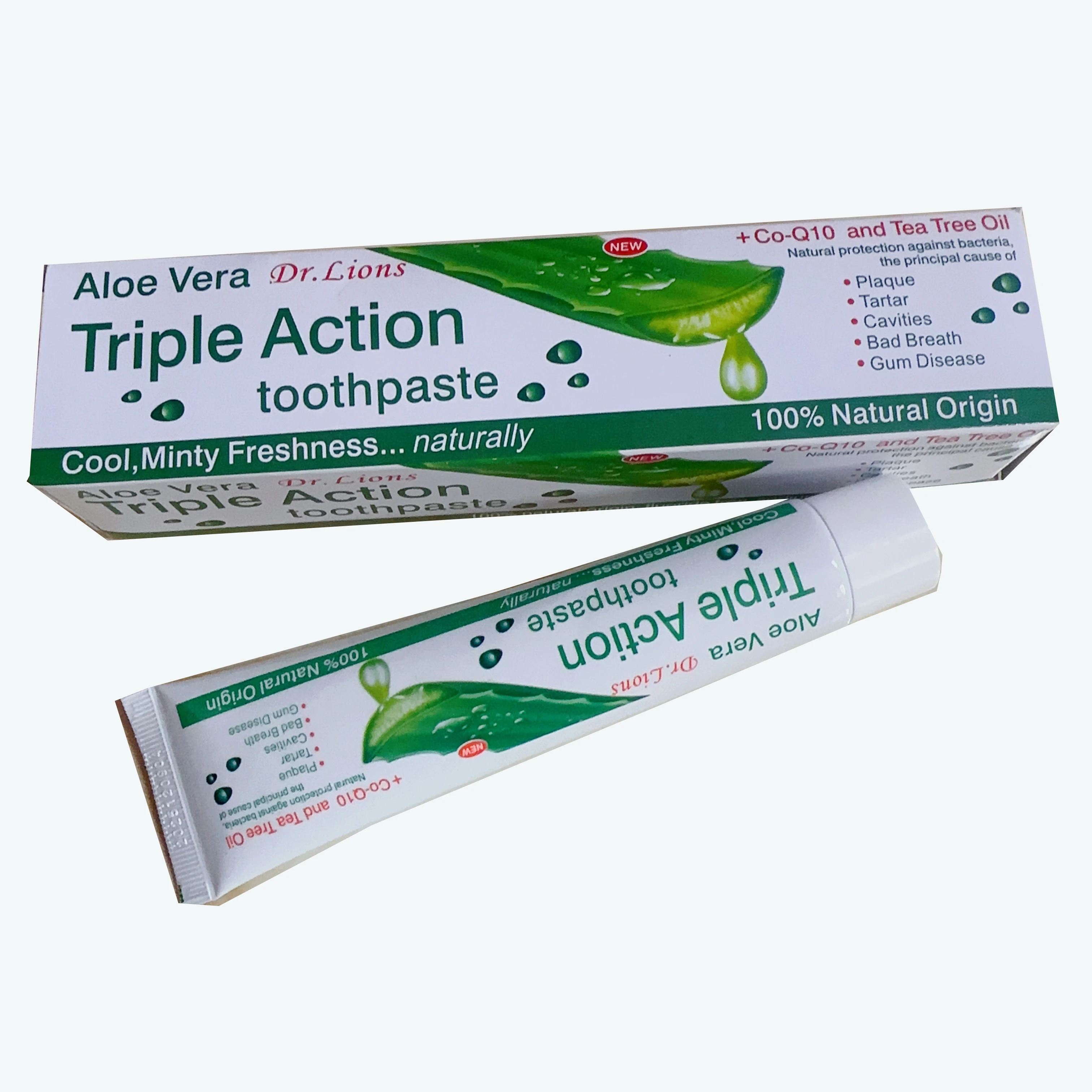 Our own brand of fresh aloe toothpaste naturally protects teeth, whitens mouth and freshens breath