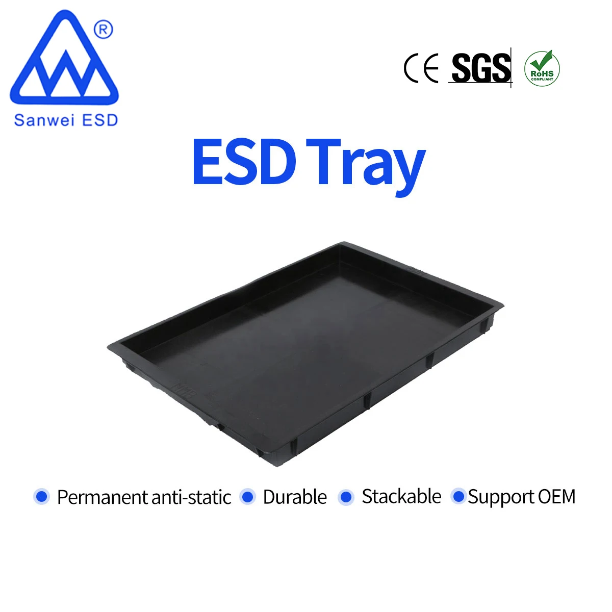 3W-9805112 черная упаковка пластик pp решетки esd лоток для электронных продуктов