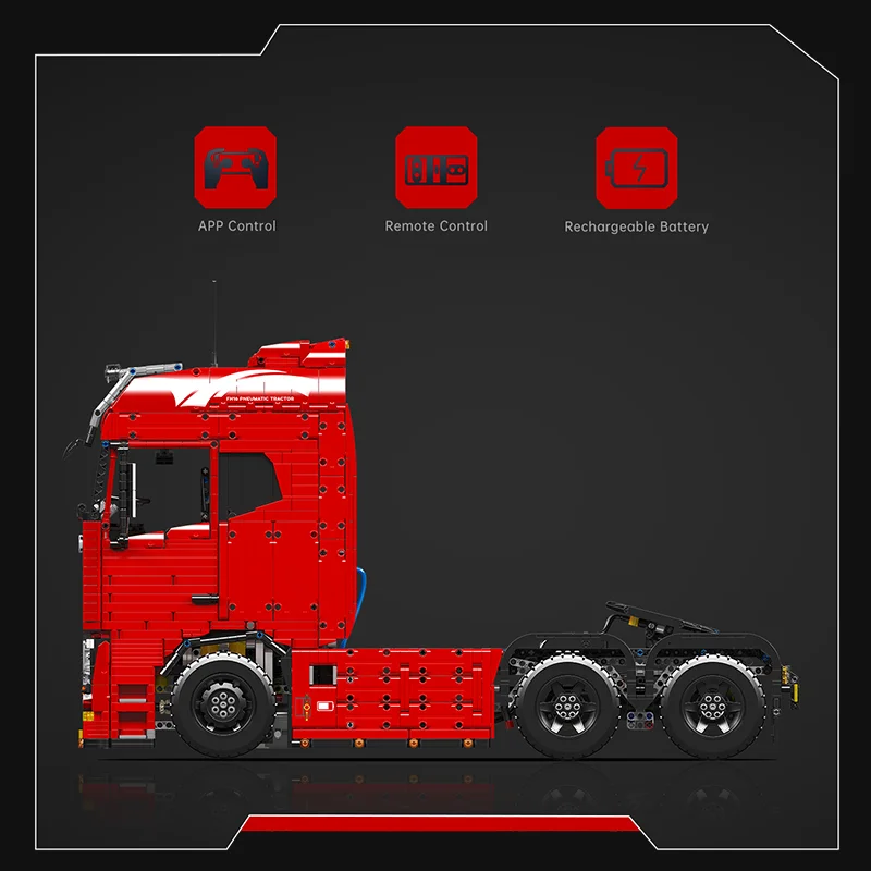 2024 Mould King 19015 FH16 Pneumatic Tractor MOC Brick Toy 19015T Heavy-Duty Tow Trailer Technical Engineering Vehicle Toy