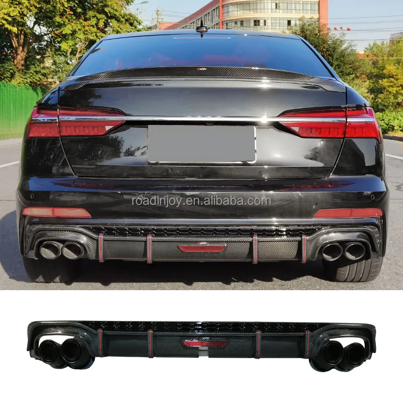 Задний диффузор RS6 из углеродного волокна с задней трубой для Audi A6L C8 RS6, стильный задний диффузор для Audi A6L 2019 2020 2021 2022 2023
