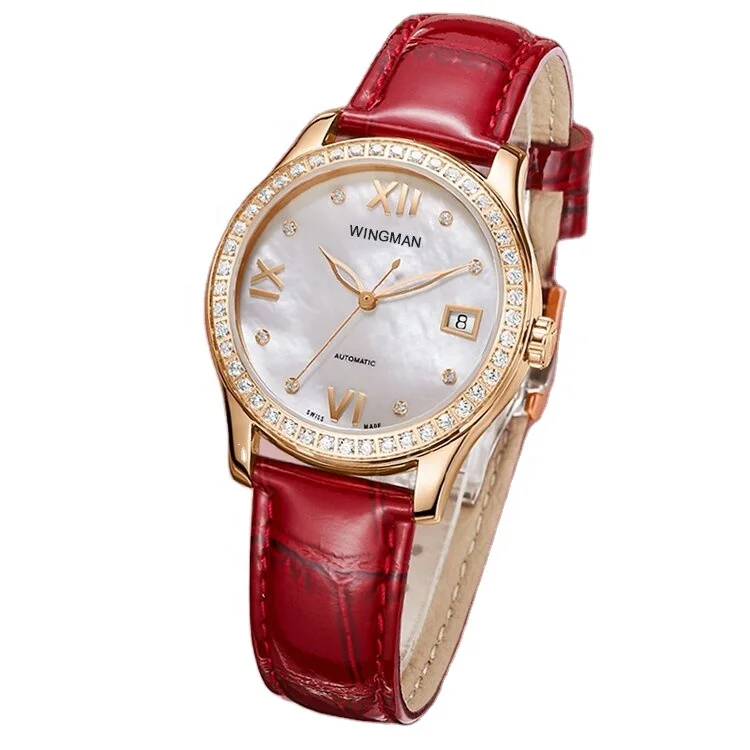 Custom Made Automatic Watch Movement Stainless Steel 316L Sapphire Glass 5 ATM Waterproof Genuine Leather Ladies Diamond Watches