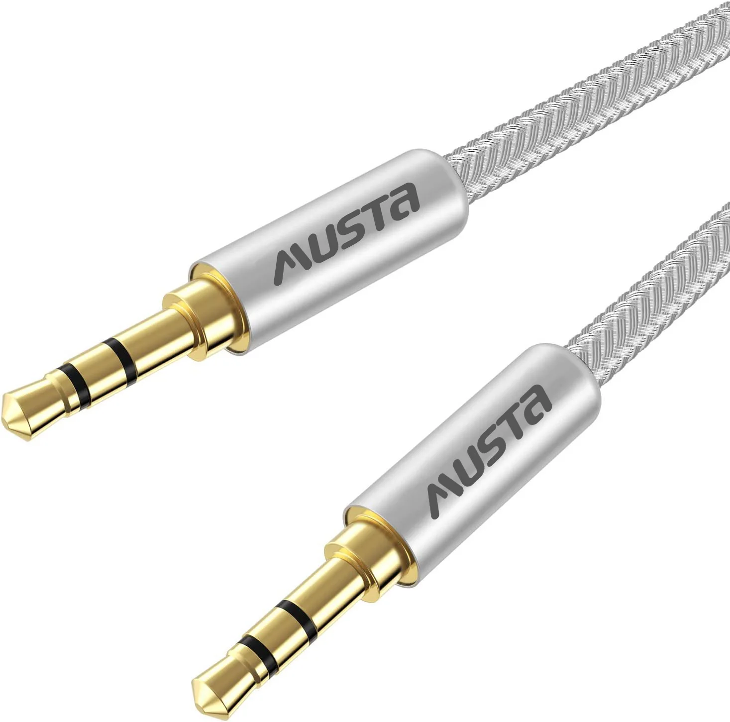 Silver Nylon Braided 1m headphone cable 3.5mm Hi-Fi Sound 3.5mm audio aux cable Auxiliary  Male to Male 3.5mm AUX Cable