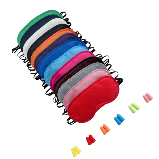 Multicolor Eye Masks Aviation Lightweight Polyester Eye Masks Filled with Sponge with Nose Pads and Elastic Band Earmuffs Set