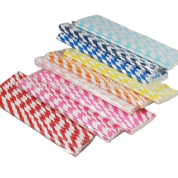 100pcs/bag Custom Your Brand Logo Bright Printing Striped Paper Straw For Wedding Decoration