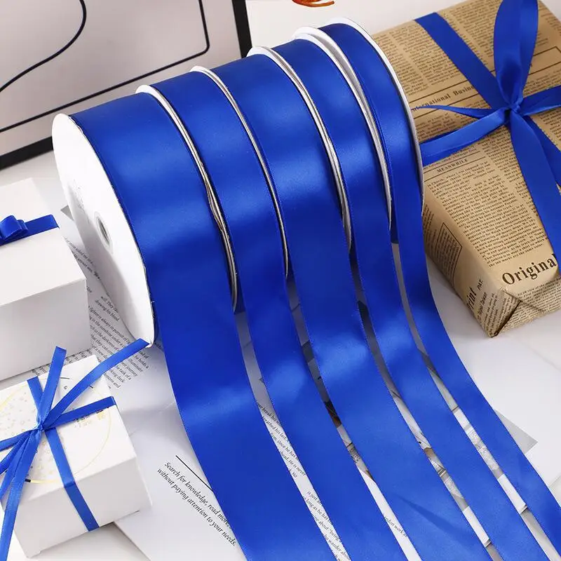 Blue Colors 100 Yard Double Face Plain Personalized 9mm 15 mm  25mm 38mm 50mm 100% Polyester Silk Satin Ribbons For Gift Box
