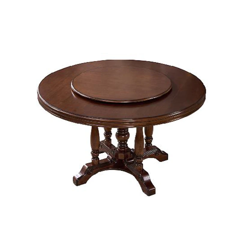 American Classical Style Luxury Wooden Round Rotatable Solid Wood  Dining Table Home Restaurant Furniture
