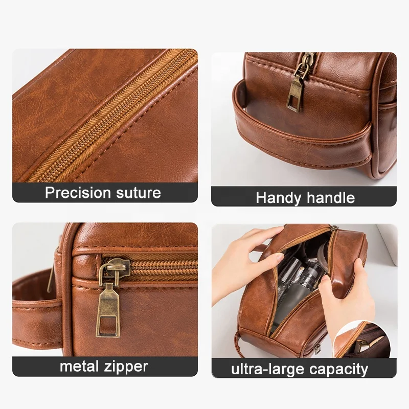 Sympathybag Custom Logo Hanging Pu leather Portable Large Travel Make up Cosmetic Bag