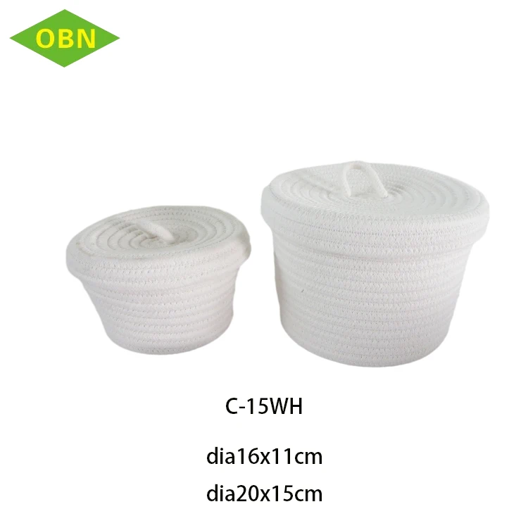 Экологичная круглая тканая мягкая корзина для хранения с крышкой ручной работы игрушек из хлопка