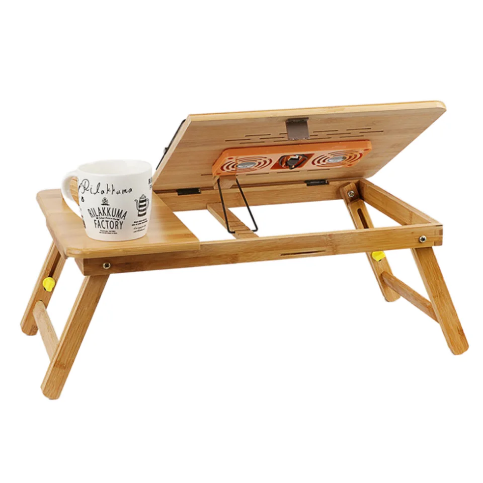 Factory Wholesale Adjustable Bamboo Laptop Tablet PC Stand Table Folding Bed Tray Foldable Laptop Desk With Cooling Fan
