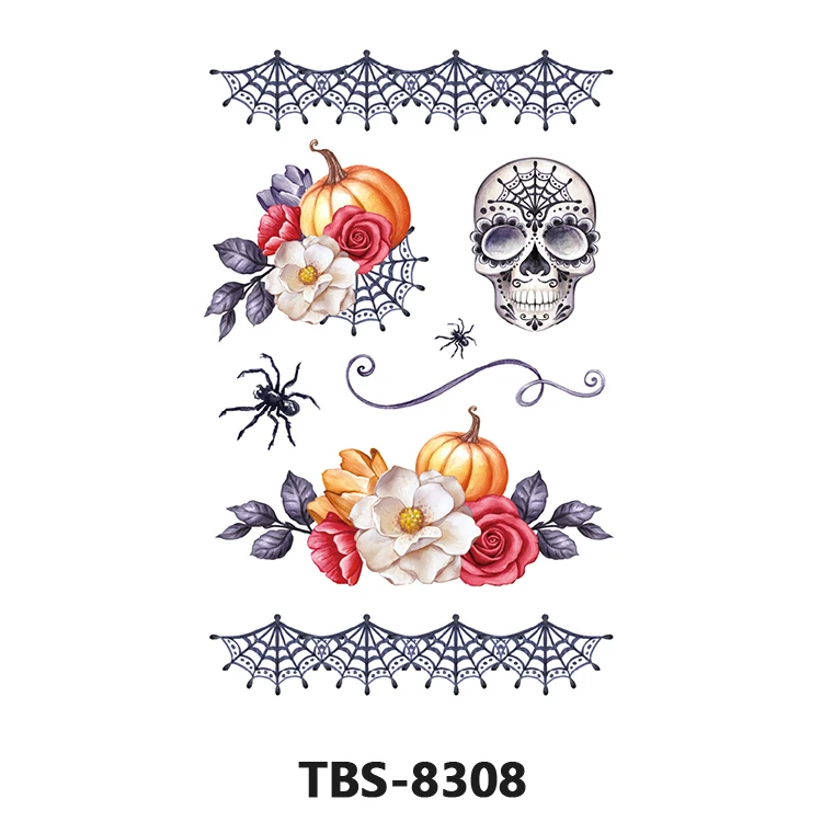 Custom Pumpkin Makeup Spooky and Face Scar Spider Tattoo Sticker Party Halloween Temporary Tattoo