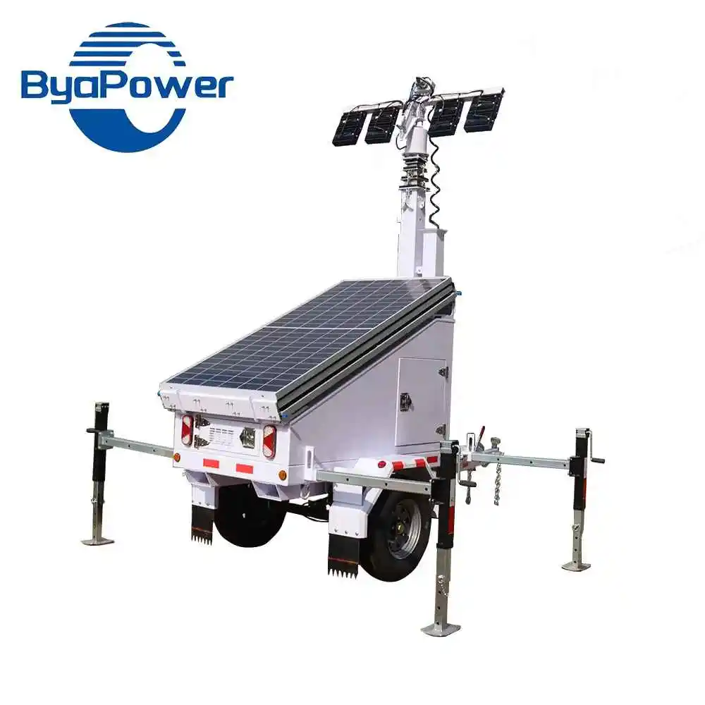 Custom High Quality Solar Powered Trailer With Mobile Led Light Tower For Outdoor Use And Emergency Lighting