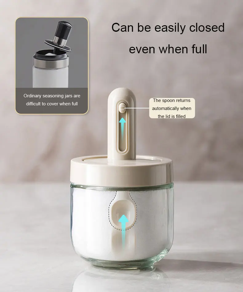 Home kitchen plastic glass integrated spoon cover telescopic spice salt condiment seasoning storage bottle jar
