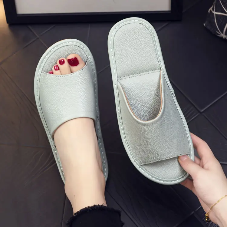 Summer Adults Men Women House Couple Non Slip Leather Slippers