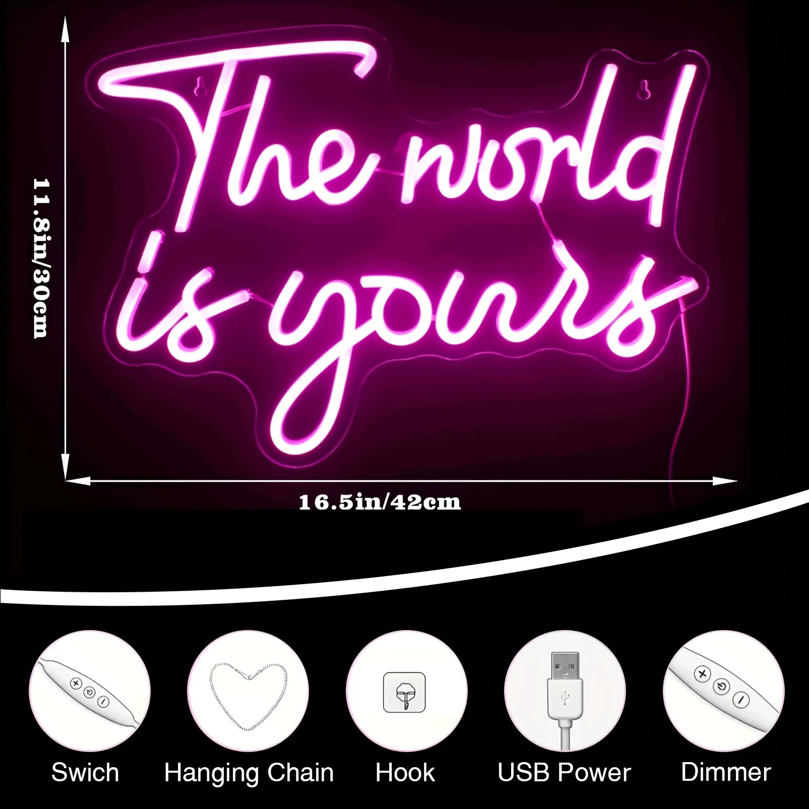 1 pc The World Is Yours Neon Signs, Pink Led Neon Light for Wall Decor, Wedding, Engagement,USB Powered  Neon Signs for Bedroom