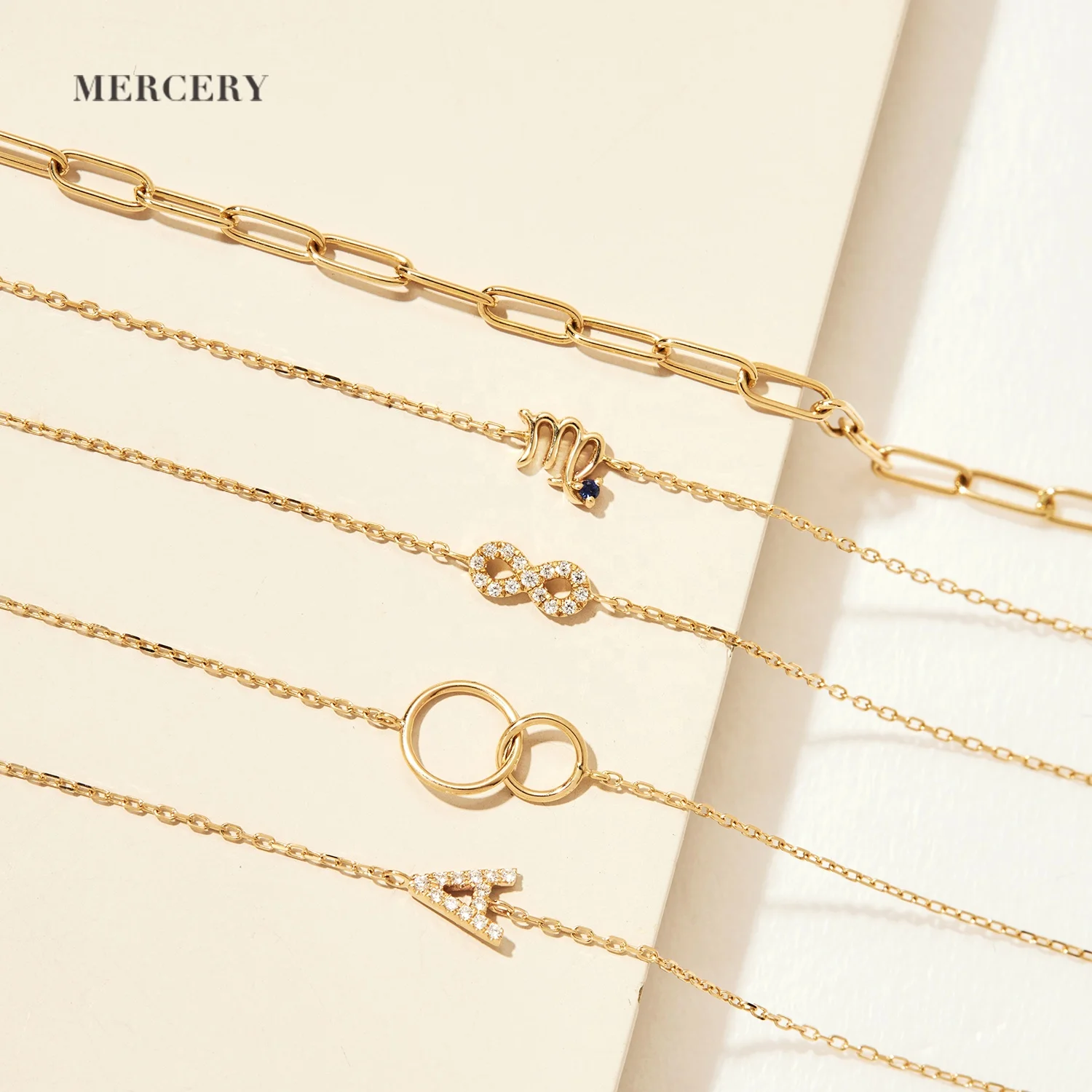 Mercery Jewelry Wholesale Custom ODM OEM DIY Birthstone Twelve Constellations Bracelet 14k Gold Zodiac Sign Charm Bracelets