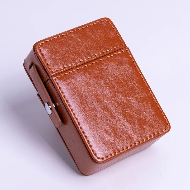 Factory Top Level 20pcs Press-resistant PU Leather  Portable Cigarette Case With Lighter Position For Men Gift