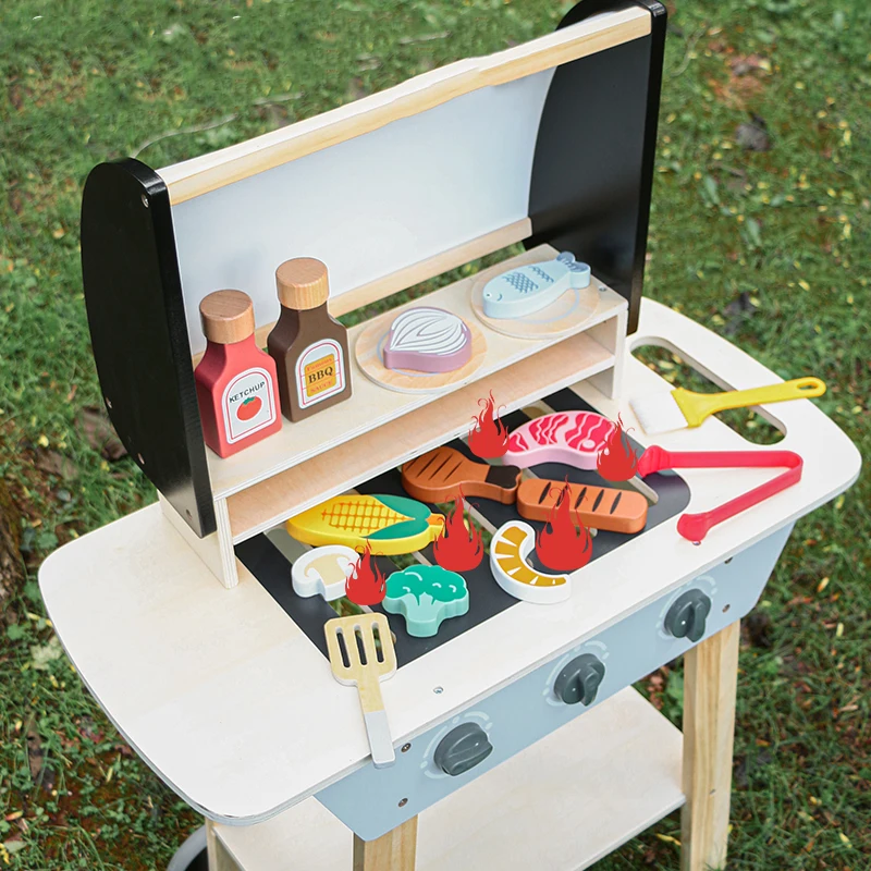 Mumoni Kids Wooden Grill Toy Set Funny Pretend Play Cooking Games Children Colorful Kitchen Toys