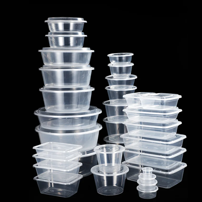 Clear take out pp soup bowl noodle disposable plastic restaurant round microwavable leakproof food grade containers with lid