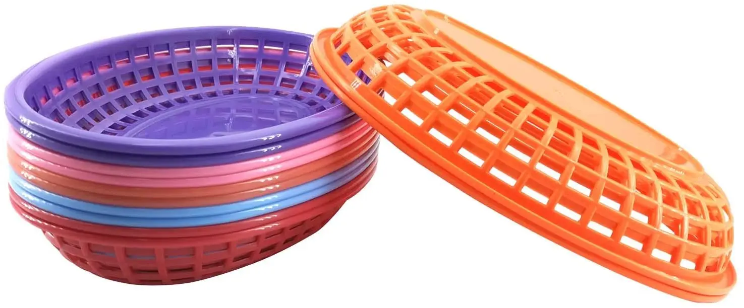 Plastic Fry Basket Oval Food Baskets Storage Tray for Fast Food Deli Serving Bread Fruits Sandwiches & Fries Baskets