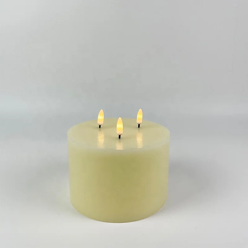 Custom Extra Large Paraffin Wax 3 Wicks Big Battery Operated Real Wax led candle 3D wick pillar led flameless candles