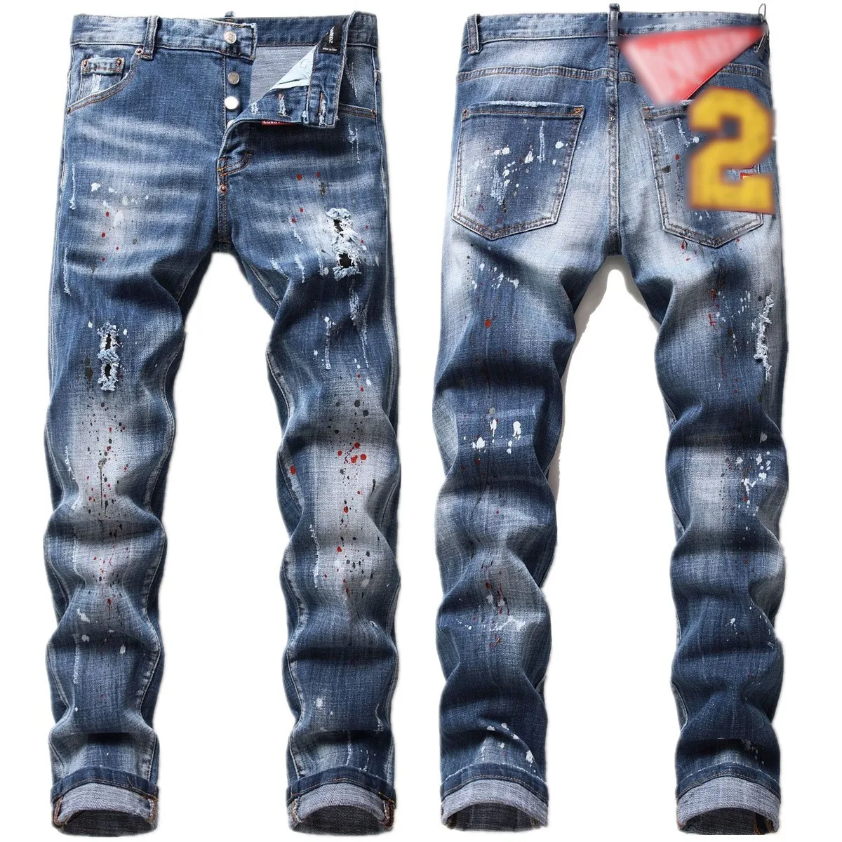 Custom Skinny Jeans Custom Ripped Splattered Paint Tattered Style Oversized Monogrammed Fabric Label Decoration