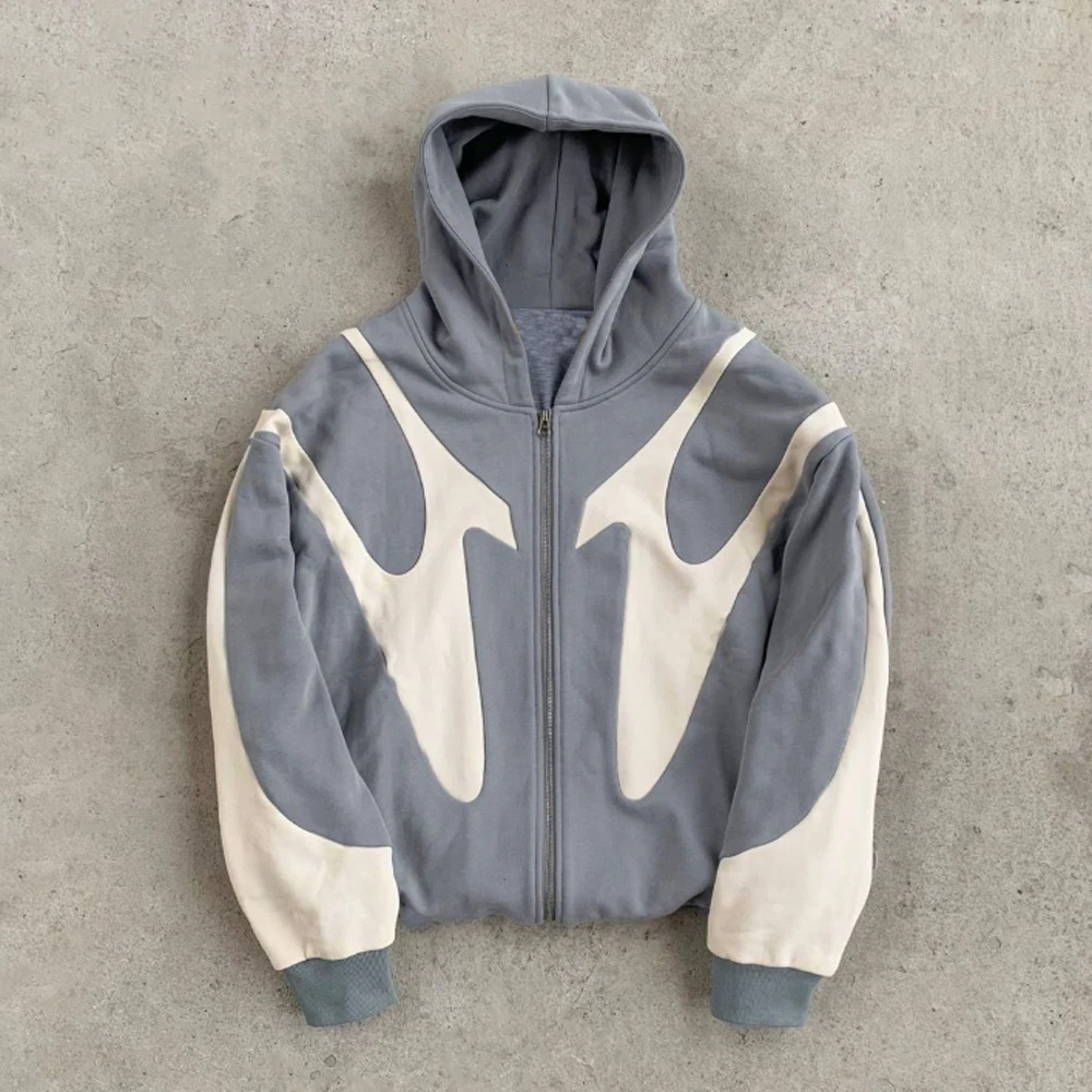 Heavy Weight Two Tone Colors Block Contrast Stitching Hoodie Patchwork 3D Embroidery Patches Painted Oversized Hoodies For Men