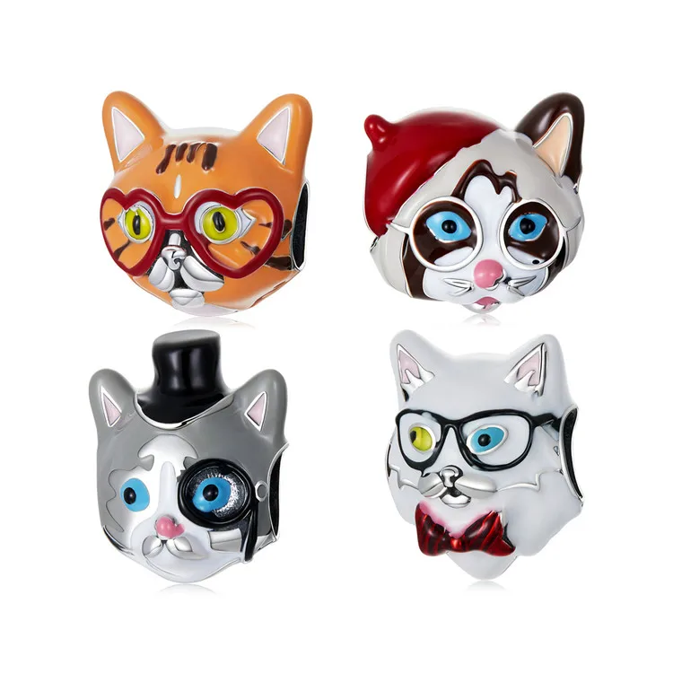 Qings  Chihuahua Animal Charm Beads, 925 Sterling Silver Shiny CZ Dog Enamel Pendant,  Bracelet Necklace for  Girls