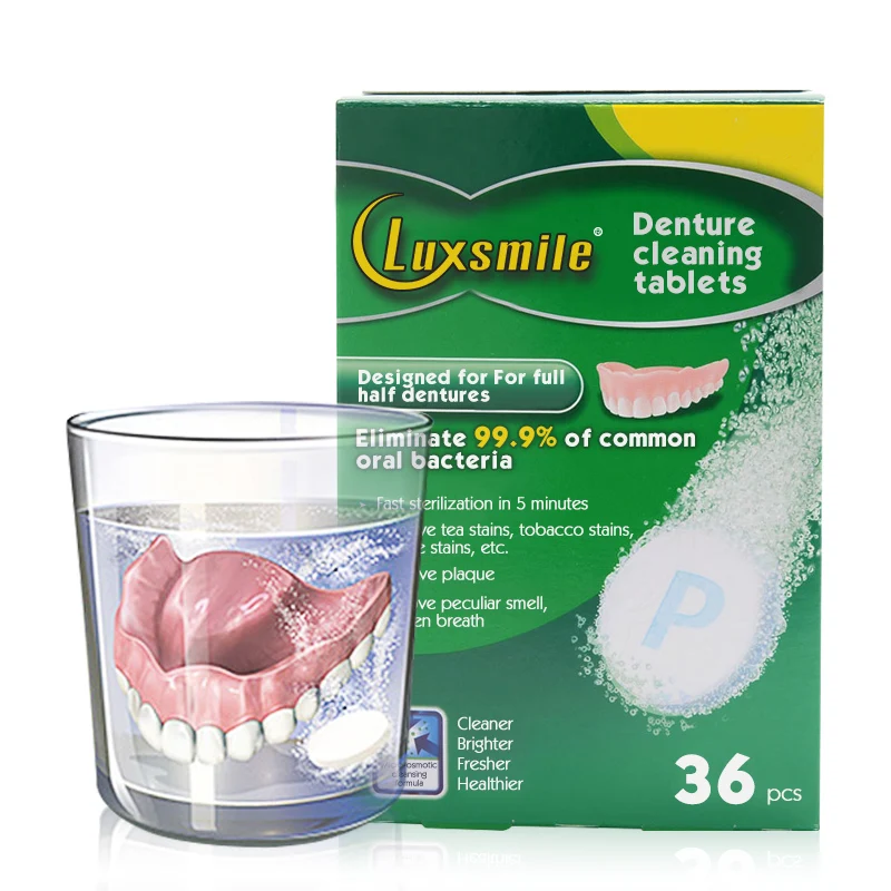 Private Label Eliminate 99.9% Oral Bacteria Effervescent Oral Care Strong Cleaning False Teeth Aligners Denture Cleaner Tablet
