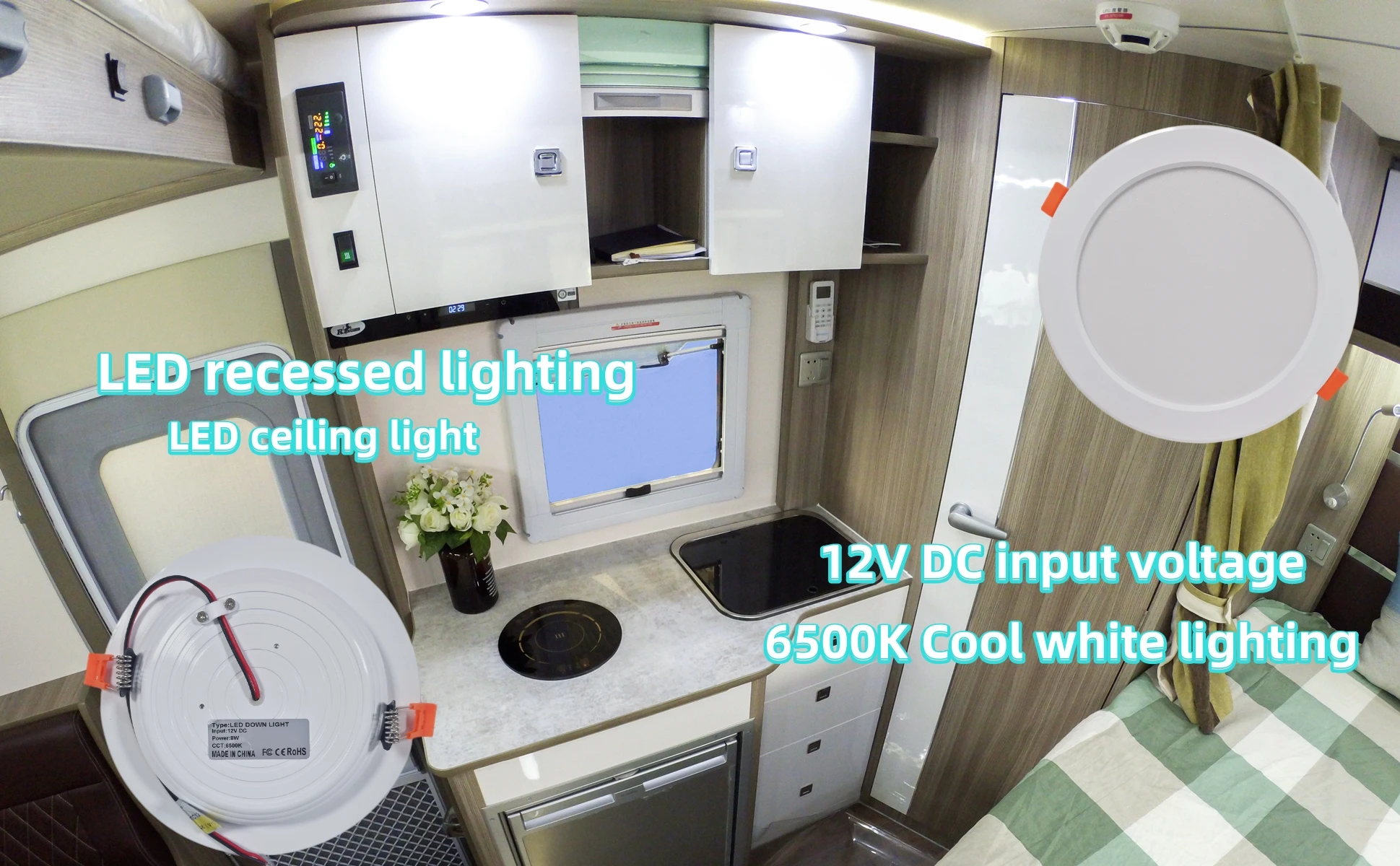 LED Ceiling light LED panel light DC 12V 8W 7inch Warm white 6500k 2700k LED Downlight low voltage 12volt for RV Camper
