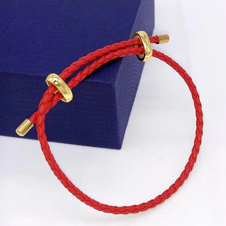 2023Adjustable bracelet Horse eye buckle eight-figure buckle leather rope bracelet hard gold transfer beads fine style hand rope