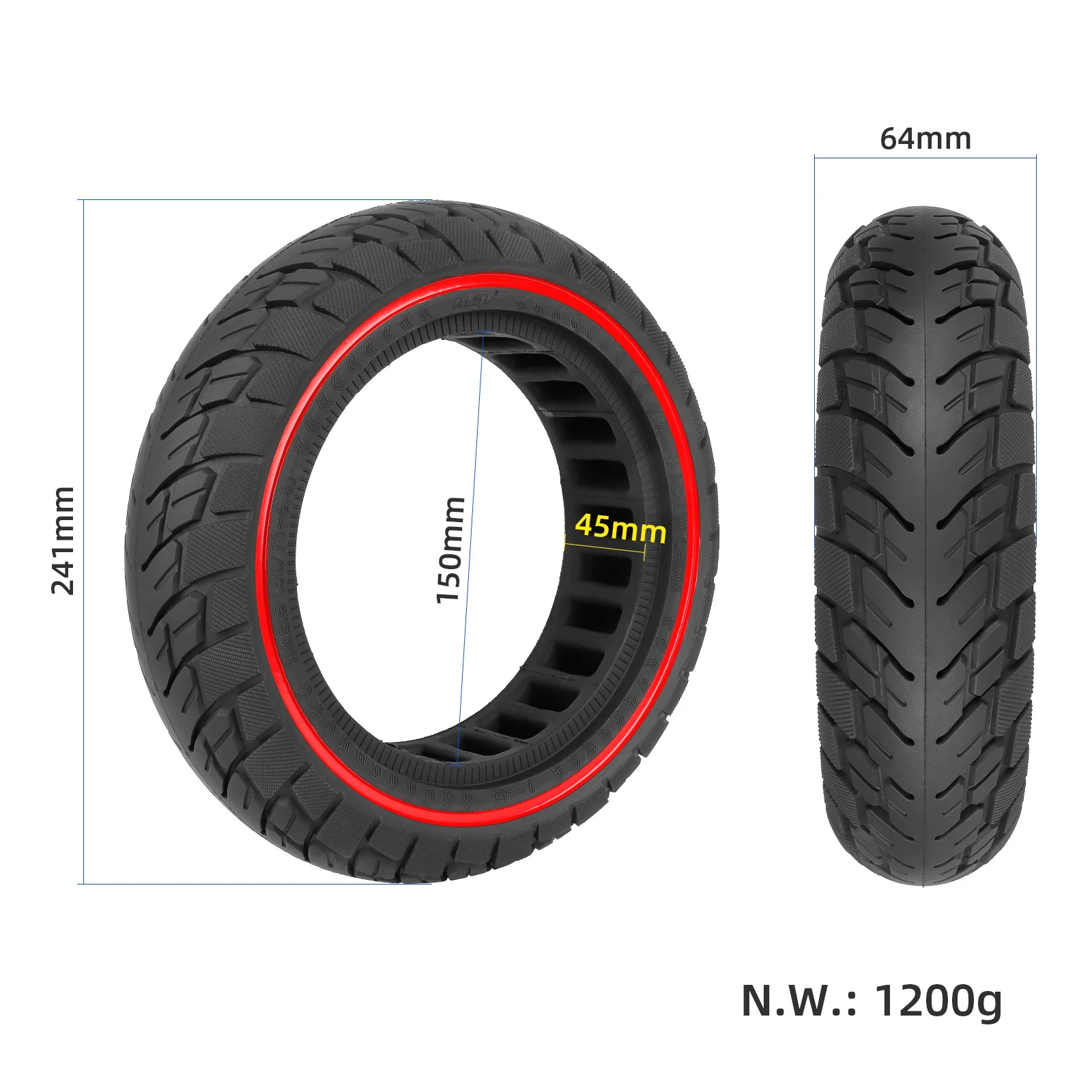 10*2.5 red ring solid tire slot 45mm for Ninebot Max G30 series electric scooter
